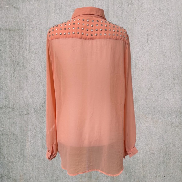 Forever 21 Exclusive Studded Button Up Y2K Women L Long Sleeve Top Blouse Sheer - Picture 3 of 8